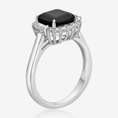 Womens Genuine Black Onyx Sterling Silver Cushion Cocktail Ring