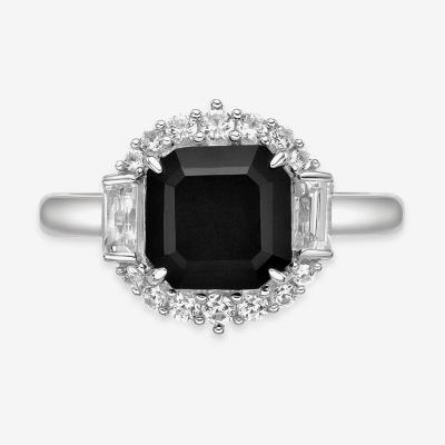 Womens Genuine Black Onyx Sterling Silver Cushion Cocktail Ring