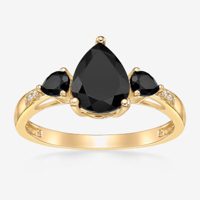 Womens Genuine Black Onyx 10K Gold Pear Cocktail Ring