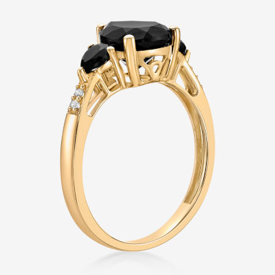 Womens Genuine Black Onyx 10K Gold Pear Cocktail Ring