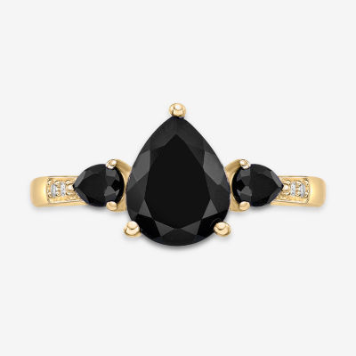 Womens Genuine Black Onyx 10K Gold Pear Cocktail Ring