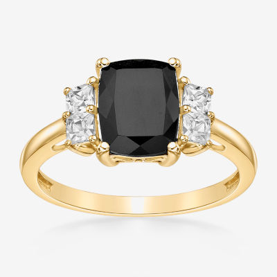 Womens Genuine Black Onyx 10K Gold Cushion Cocktail Ring