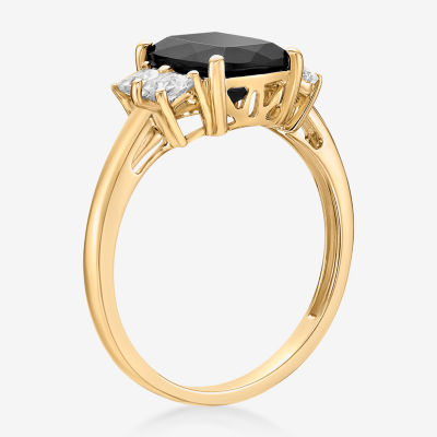 Womens Genuine Black Onyx 10K Gold Cushion Cocktail Ring