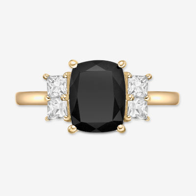 Womens Genuine Black Onyx 10K Gold Cushion Cocktail Ring