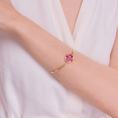 14K Gold over Silver Lab-Created Ruby and Pink & White Lab-Created Sapphire Flower Bangle Bracelet