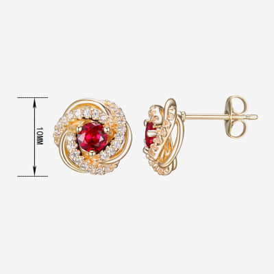 Lab Created Red Ruby 18K Gold Over Silver 10.6mm Stud Earrings