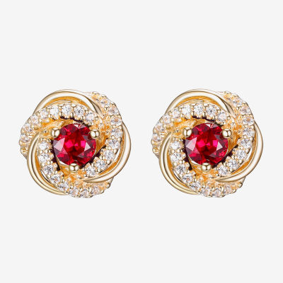 Lab Created Red Ruby 18K Gold Over Silver 10.6mm Stud Earrings