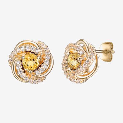 Genuine Yellow Citrine 18K Gold Over Silver 10.7mm Stud Earrings