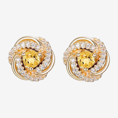 Genuine Yellow Citrine 18K Gold Over Silver 10.7mm Stud Earrings