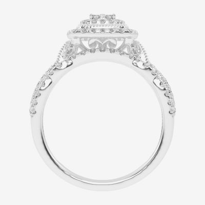 Womens / CT. T.W. Mined White Diamond 10K Gold Cushion Side Stone Halo Bridal Set