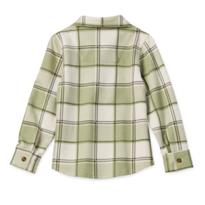 Okie Dokie Soft Knit Plaid Toddler & Little Boys Long Sleeve Cuffed Regular Fit Button-Down Shirt