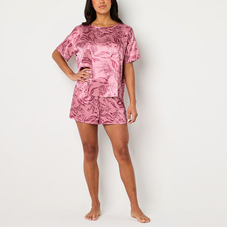Ambrielle Womens Satin Crew Neck Short Sleeve 2-pc. Pajama Sets, X-large, Purple