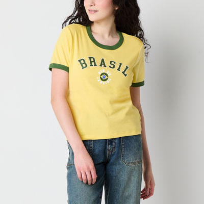 Brazil Ringer Tee Womens Crew Neck Short Sleeve Regular Fit Juniors Graphic T-Shirt