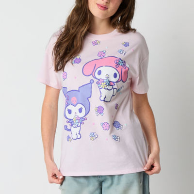 My Melody And Kuromi Boyfriend Womens Crew Neck Short Sleeve Loose Fit Hello Kitty Juniors Graphic T-Shirt