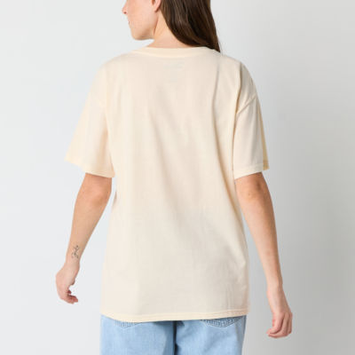 Tinkerbell Womens Juniors Crew Neck Short Sleeve Oversized Tinker Bell Graphic T-Shirt