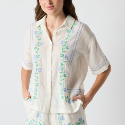 Arizona Womens Short Sleeve Camp Shirt Juniors