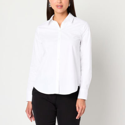 Worthington Womens Cuffed Long Sleeve Modern Fit Button-Down Shirt