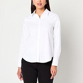 Worthington Womens Long Sleeve Modern Fit Button-Down Shirt