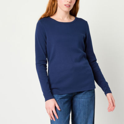 St. John's Bay Womens Crew Neck Long Sleeve Tall T-Shirt