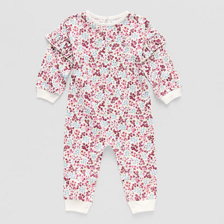 Okie Dokie Baby Girls Round Neck Long Sleeve Jumpsuit, 12 Months, White
