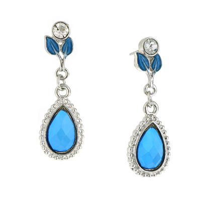 1928® Jewelry Silver-Tone Blue Leaf Teardrop Earrings