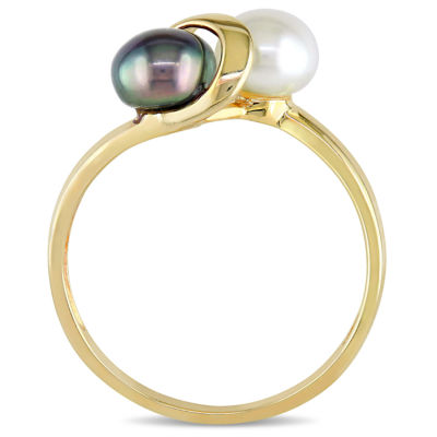 Cultured Freshwater White and Black Pearl 10K Yellow Gold Ring