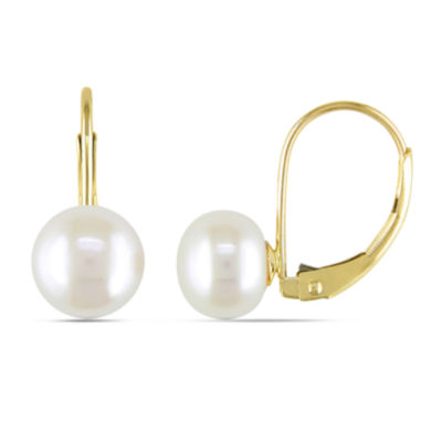 Cultured Freshwater Button Pearl 10K Yellow Gold Earrings