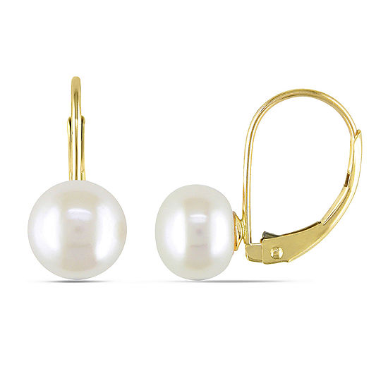 Cultured Freshwater Button Pearl 10K Yellow Gold Earrings