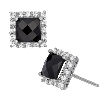 Genuine Black Onyx & Lab-Created White Sapphire Sterling Silver Earrings