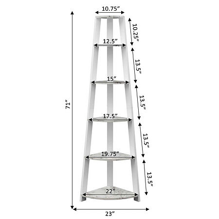 Newport 5 Tier Corner Bookshelf, One Size, White