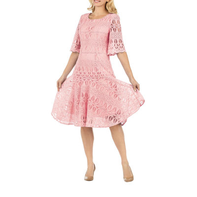 Giovanna Signature Womens Plus Short Sleeve Midi Fit + Flare Dress