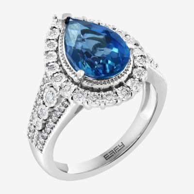 Effy Final Call Womens Genuine Blue Topaz & 1/3 CT. T.W. Genuine Diamond 14K White Gold Cocktail Ring