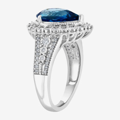 Effy Final Call Womens Genuine Blue Topaz & 1/3 CT. T.W. Genuine Diamond 14K White Gold Cocktail Ring