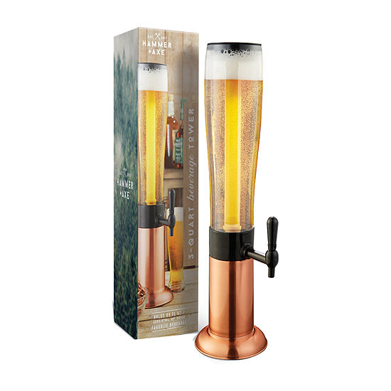 Hammer + Axe 3 QuartBeer Tower Drink Dispenser with Pro-Pour Tap and Freeze Tube to Keep Beverages Ice Cold