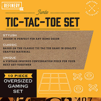 10 Piece Premium Solid Wood Tic-Tac-Toe Board Game Refinery and Co Giant Gold 14” Outdoor/Indoor Party Set Toy for Children/ Adults Classic Coffee Table Home Décor 