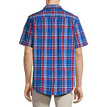St. John's Bay Dexterity Mens Adaptive Classic Fit Short Sleeve Plaid Button-Down Shirt