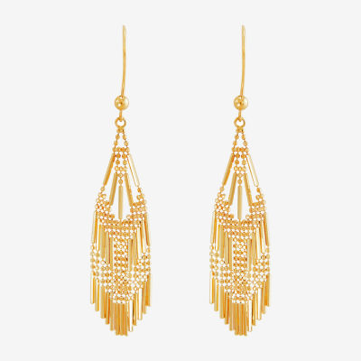 14K Yellow Gold Diamond-Cut Beaded Mesh Drop Earrings