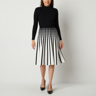 Liz Claiborne Long Sleeve Sweater Dress, Color: Black Crema - JCPenney