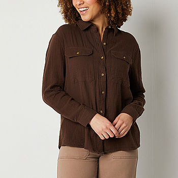 a.n.a Womens Long Sleeve Regular Fit Button-Down Shirt - JCPenney