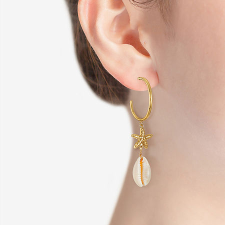 Bijoux Bar Starfish Seashell Hoop Drop Earrings, One Size, White
