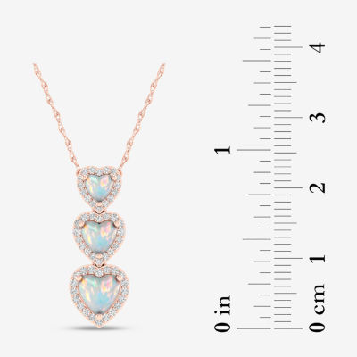Womens Genuine Opal & 1/5 CT. T.W.  Genuine Diamond 10K Rose Gold Heart Pendant Necklace