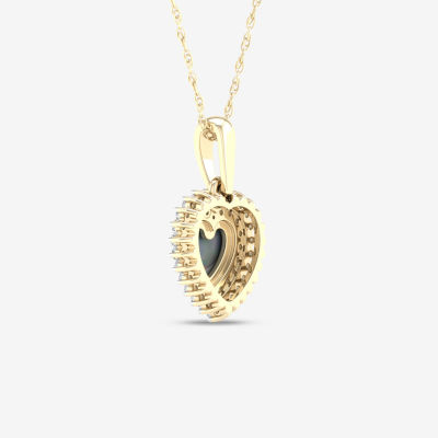 Womens Genuine Opal & 1/ CT. T.W. Genuine Diamond 10K Gold Heart Pendant Necklace