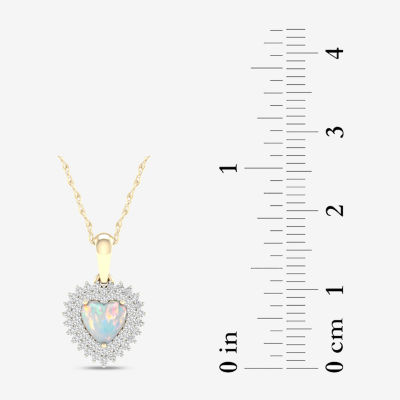 Womens Genuine Opal & 1/ CT. T.W. Genuine Diamond 10K Gold Heart Pendant Necklace