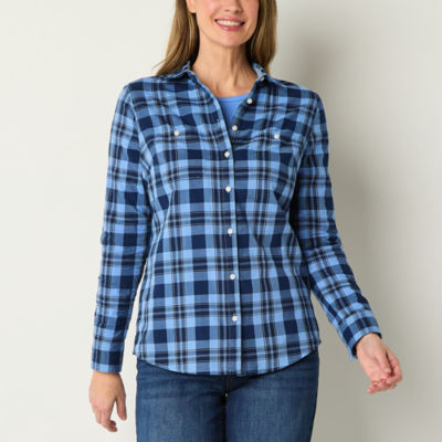 St. John's Bay Womens Long Sleeve Regular Fit Button-Down Shirt