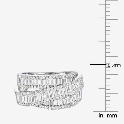 2MM Lab Created White Sapphire Sterling Silver Crossover Side Stone Band