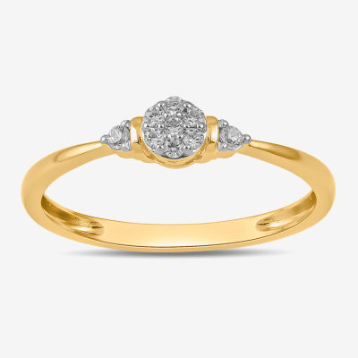 Diamond Blossom Womens 1/10 CT. T.W. Lab Grown White 10K Gold Round Delicate Cocktail Ring