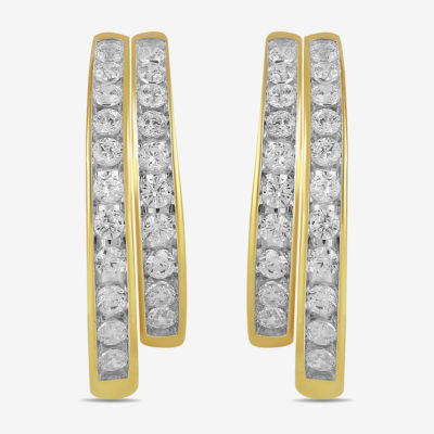 Womens 3/8 CT. T.W. Lab Grown White Diamond 10K Gold 14.4mm Hoop Earrings