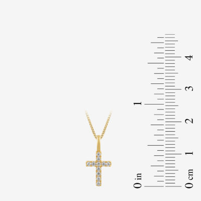 Womens 1/10 CT. T.W. Lab Grown White Diamond 10K Gold Cross Pendant Necklaces