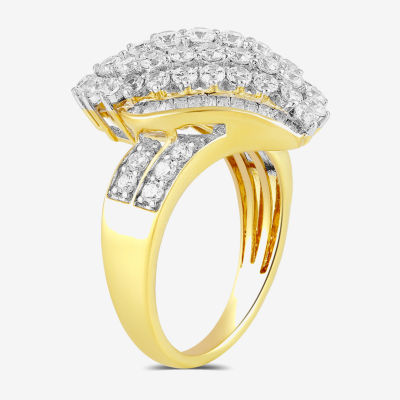 Womens 2 CT. T.W. Lab Grown White Diamond 10K or Yellow Gold Marquise Cluster Cocktail Ring