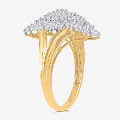 Womens 1 CT. T.W. Lab Grown White Diamond 10K White Gold Marquise Cluster Cocktail Ring